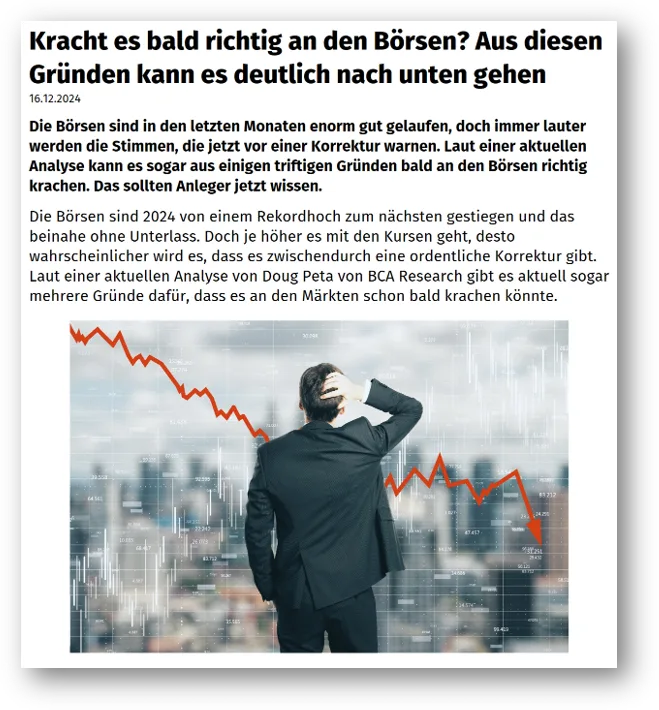 Ausschnitt Artikel: Kracht es bald richtig an den Börsen?